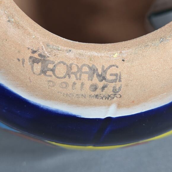 Blue Orange Pottery Talavera 9" Jack O Lantern Pumpkin Luminary Mexico Decor - Picture 8 of 10